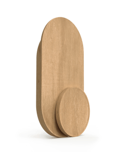 A set of wooden cutting boards with a large and a small round cutting board