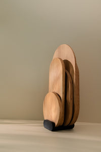 Cutting boards of different sizes placed in a black holder